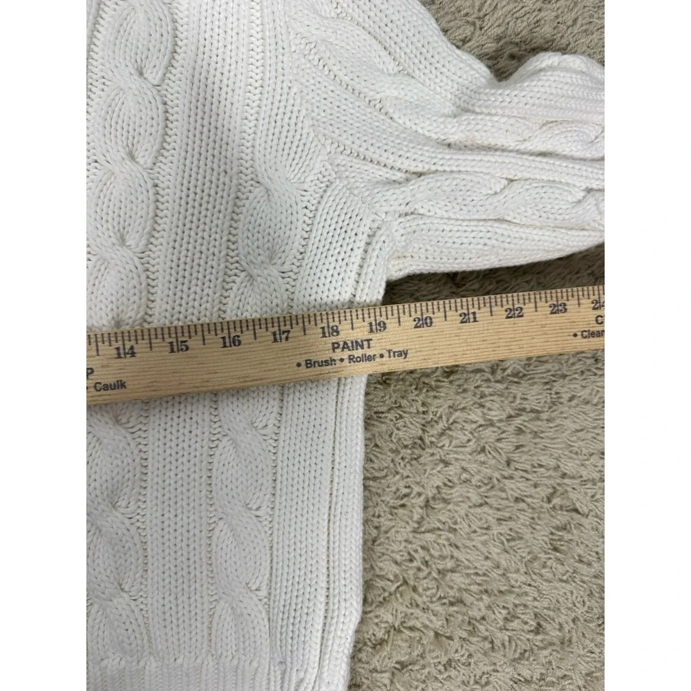 Lauren Ralph Lauren White Chunky Cable Knit Button Up Mock Neck Cardigan Size XL